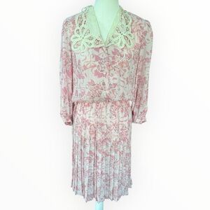 Vintage Blake Elizabeth Floral Pleated Lace Accordion Midi Dress 10 CottageCore